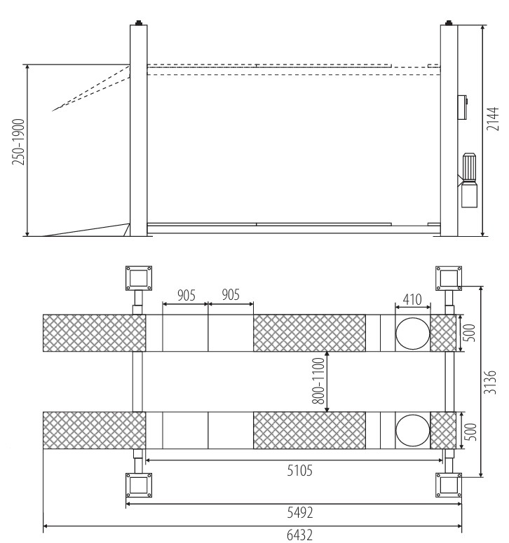 Čtyřsloupový zvedák 5 t pro geometrii s přízdvihem PO500N