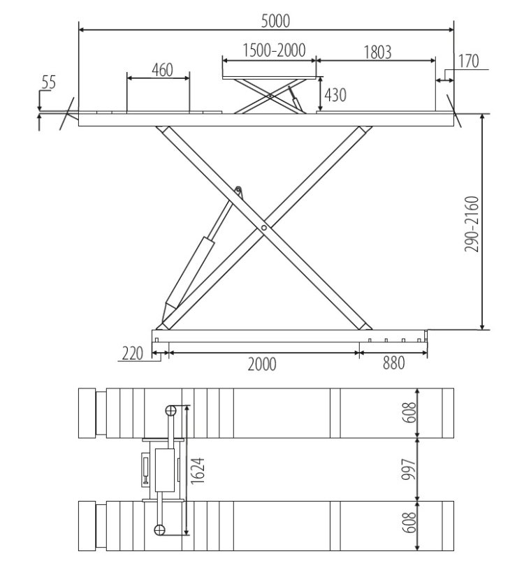 Nůžkový zvedák 5 t pro geometrii s přízdvihem PN500GP